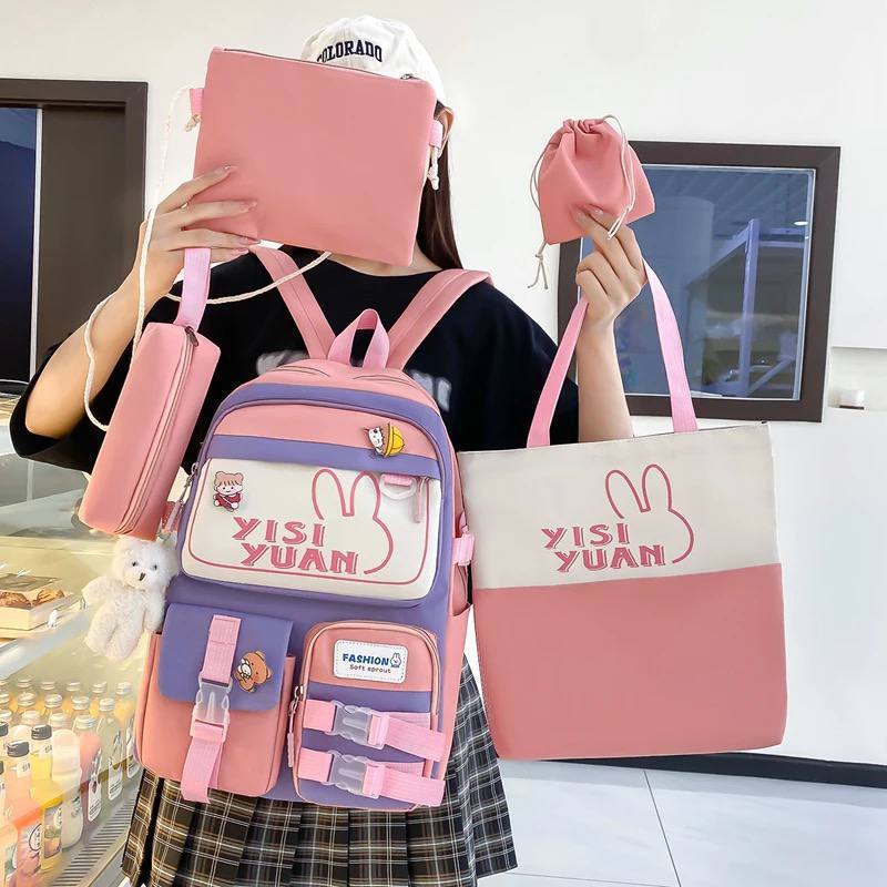Mochila Escolar Kawaii Set De 5 Piezas